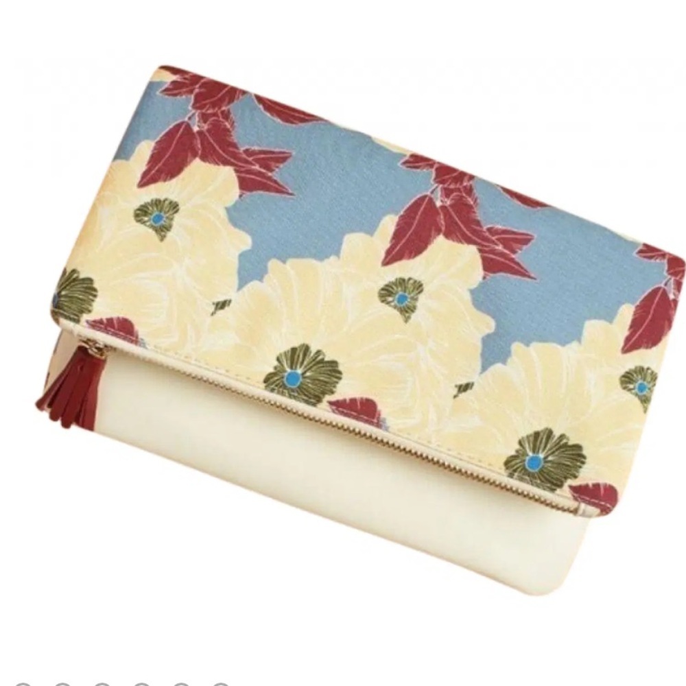 NWOT Rachel Pally Bloom Floral Canvas Zip Tassel Folded Clutch Handbag